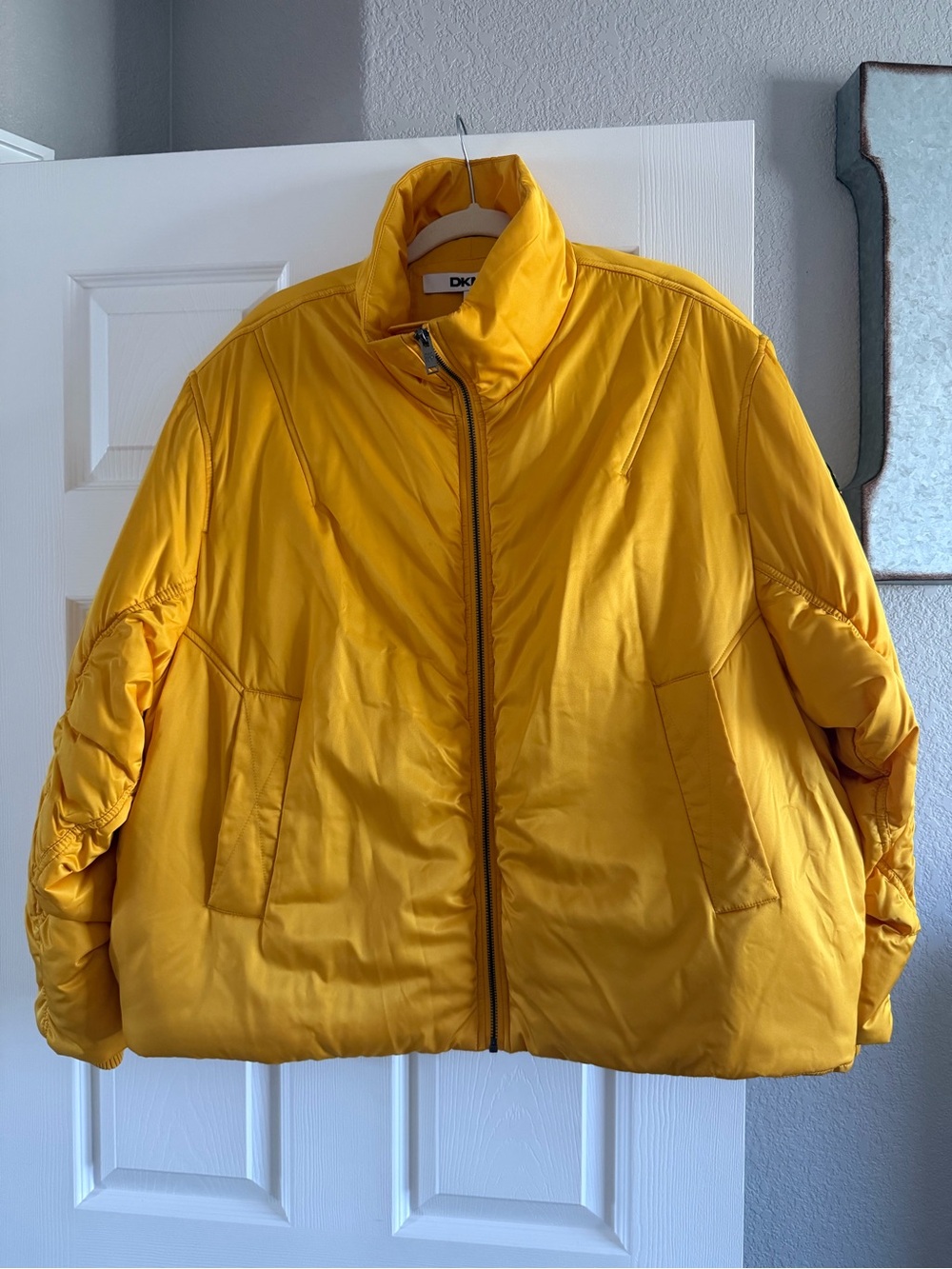 Coated Satin Puffer Bomber Jacket DKNY